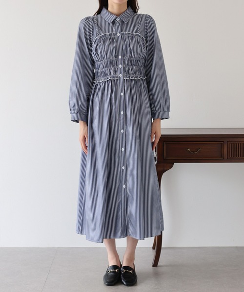 セール】シャーリングシャツワンピース（シャツワンピース）｜BLUEEAST