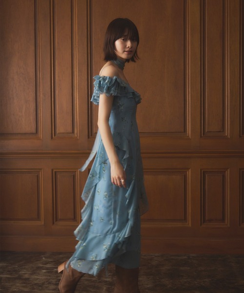 花柄レースシフォンキャミロングドレスS セール】フラワーシフォンドレス キャミワンピース ロング 夏