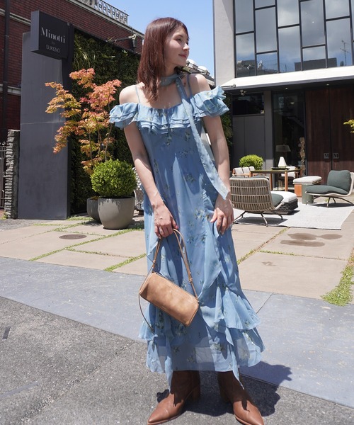 セール】フラワーシフォンドレス キャミワンピース ロング 夏