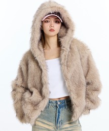 JUST A NOON | フーディーショートファーコート(その他アウター)