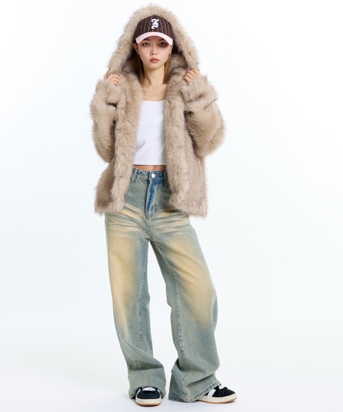 JUST A NOON(ジャストアヌーン)の「フーディーショートファーコート(その他アウター・レディース・ブラウン・FREE)」の5枚目の写真