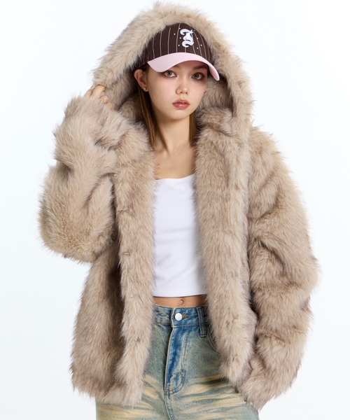 JUST A NOON(ジャストアヌーン)の「フーディーショートファーコート(その他アウター・レディース・ブラウン・FREE)」の10枚目の写真