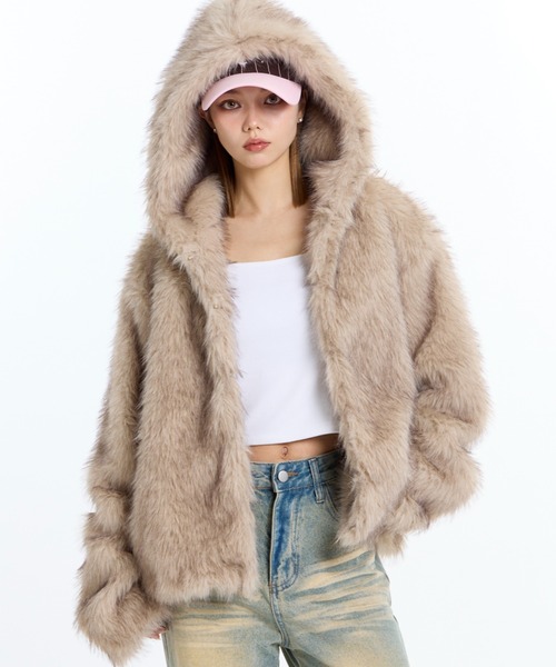 JUST A NOON(ジャストアヌーン)の「フーディーショートファーコート(その他アウター・レディース・ブラウン・FREE)」の18枚目の写真