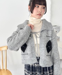 アーガイルリボンニットカーディガン