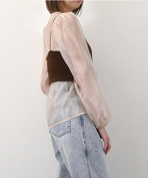 STYLEBLOCK（スタイルブロック）の「シアー×カットシャギービスチェセットブラウス（シャツ/ブラウス・レディース・ブラック/ライトベージュ・M）」の7枚目の写真