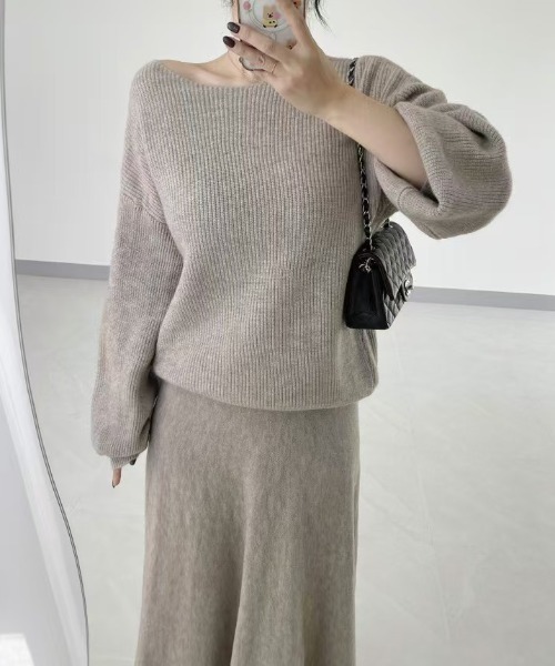 マーブルズ ニットプルオーバー セットアップ Diosfront セットアップ 畦編みボリュウーム袖ニットプルオーバー