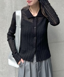 襟付きニットカーディガン