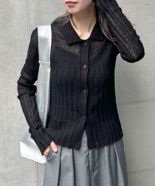 ABYS(アビス)の「襟付きニットカーディガン(カーディガン/ボレロ・レディース・グレー/ブラック/イエロー・FREE)」の1枚目の写真