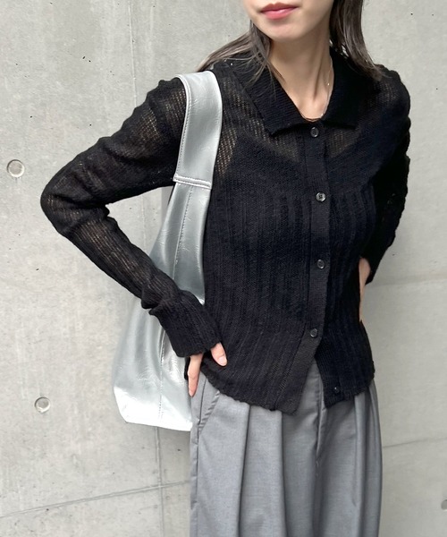 ABYS(アビス)の「襟付きニットカーディガン(カーディガン/ボレロ・レディース・グレー/ブラック/イエロー・FREE)」の4枚目の写真