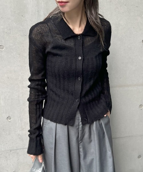 ABYS(アビス)の「襟付きニットカーディガン(カーディガン/ボレロ・レディース・グレー/ブラック/イエロー・FREE)」の7枚目の写真