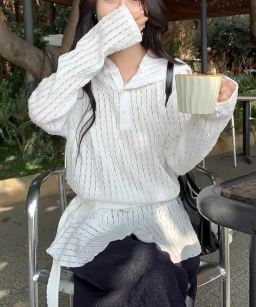 gossip!ロサンゼルス(ゴシップロサンゼルス)の「【低身長Sサイズあり】ジャガードニット透け感シンプルカジュアル ベルトデザインプルオーバー(パーカー・レディース・ホワイト・L/M/S/XL)」の19枚目の写真