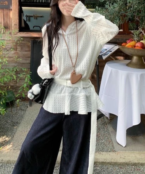 gossip!ロサンゼルス(ゴシップロサンゼルス)の「【低身長Sサイズあり】ジャガードニット透け感シンプルカジュアル ベルトデザインプルオーバー(パーカー・レディース・ホワイト・L/M/S/XL)」の20枚目の写真