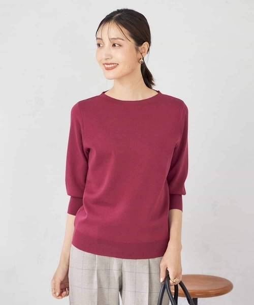 a.v.v(アーヴェヴェ)の「【UVカット/洗える】ボートネックパフスリーブ美ラクるニット(ニット/セーター・レディース・ピンク/グリーン/グレー系その他/ブラック・38/36/40/42/34)」の4枚目の写真