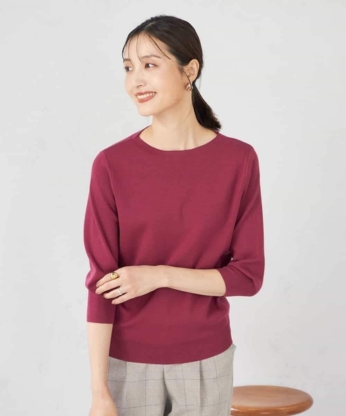 a.v.v(アーヴェヴェ)の「【UVカット/洗える】ボートネックパフスリーブ美ラクるニット(ニット/セーター・レディース・ピンク/グリーン/グレー系その他/ブラック・38/36/40/42/34)」の20枚目の写真