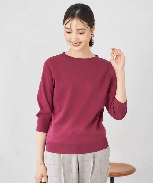 a.v.v(アーヴェヴェ)の「【UVカット/洗える】ボートネックパフスリーブ美ラクるニット(ニット/セーター・レディース・ピンク/グリーン/グレー系その他/ブラック・38/36/40/42/34)」の21枚目の写真