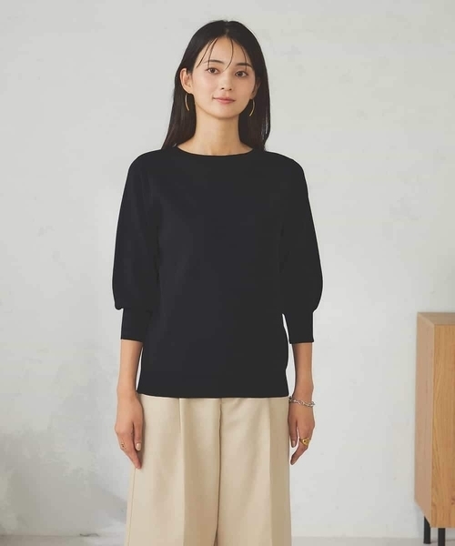 a.v.v(アーヴェヴェ)の「【UVカット/洗える】ボートネックパフスリーブ美ラクるニット(ニット/セーター・レディース・ピンク/グリーン/グレー系その他/ブラック・38/36/40/42/34)」の10枚目の写真