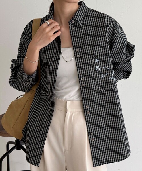 fredy emue（フレディエミュ）の「チェック刺繍シャツ（シャツ/ブラウス・レディース・ブラック系その他/ベージュ系その他・38）」の19枚目の写真