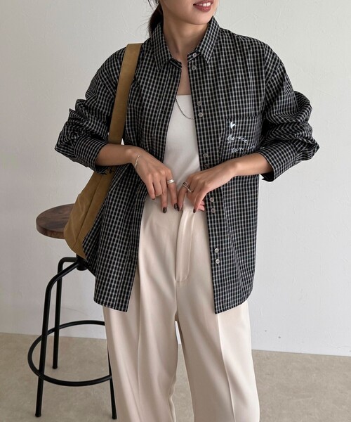 fredy emue（フレディエミュ）の「チェック刺繍シャツ（シャツ/ブラウス・レディース・ブラック系その他/ベージュ系その他・38）」の20枚目の写真