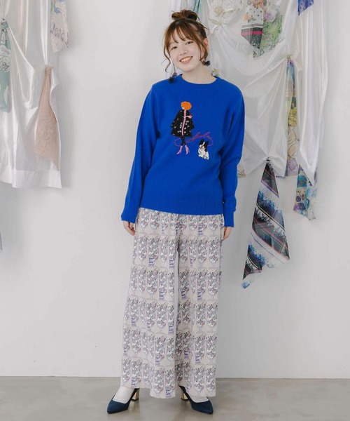 ScoLar（スカラー）の「ScoLar(スカラー) ネコパフェ柄 ベロアプリーツパンツ（その他パンツ・レディース・アイボリー・MEDIUM）」の3枚目の写真