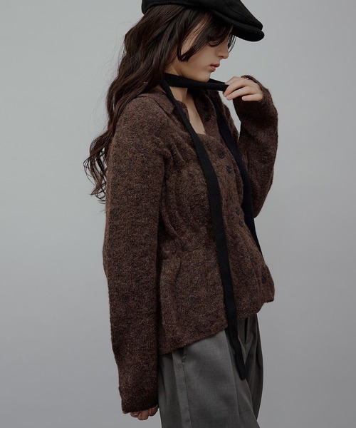 MUHET（ミュエータ）の「shirring knit shirt cardigan / シャーリングニットシャツカーディガン（カーディガン/ボレロ・レディース・ブラック/ベージュ/ブラウン・FREE）」の12枚目の写真