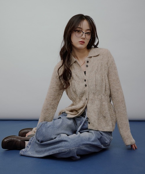 MUHET（ミュエータ）の「shirring knit shirt cardigan / シャーリングニットシャツカーディガン（カーディガン/ボレロ・レディース・ブラック/ベージュ/ブラウン・FREE）」の10枚目の写真