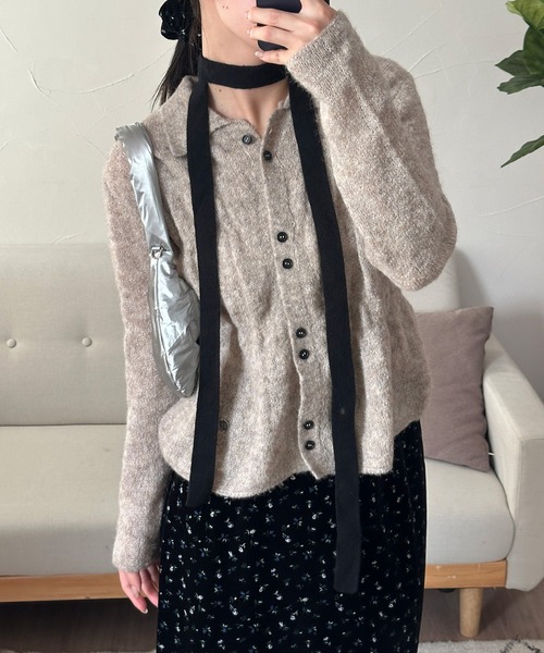 MUHET（ミュエータ）の「shirring knit shirt cardigan / シャーリングニットシャツカーディガン（カーディガン/ボレロ・レディース・ブラック/ベージュ/ブラウン・FREE）」の22枚目の写真