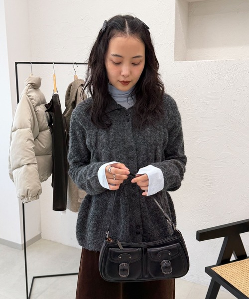 MUHET（ミュエータ）の「shirring knit shirt cardigan / シャーリングニットシャツカーディガン（カーディガン/ボレロ・レディース・ブラック/ベージュ/ブラウン・FREE）」の13枚目の写真