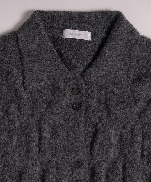 MUHET（ミュエータ）の「shirring knit shirt cardigan / シャーリングニットシャツカーディガン（カーディガン/ボレロ・レディース・ブラック/ベージュ/ブラウン・FREE）」の5枚目の写真