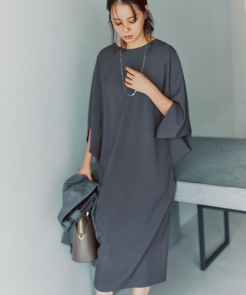 セール】ウールライクストレッチ ドルマンスリーブワンピース