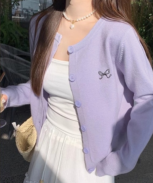 ADDITION STORE(アディションストア)の「\柔らか肌触り♪/リボン刺繍 ショート丈 カーデ/ニットカーデ(カーディガン/ボレロ・レディース・レッド/パープル/ブラック/サックスブルー/グレー/ライトイエロー・FREE)」の18枚目の写真