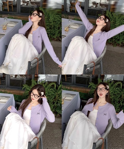 ADDITION STORE(アディションストア)の「\柔らか肌触り♪/リボン刺繍 ショート丈 カーデ/ニットカーデ(カーディガン/ボレロ・レディース・レッド/パープル/ブラック/サックスブルー/グレー/ライトイエロー・FREE)」の19枚目の写真