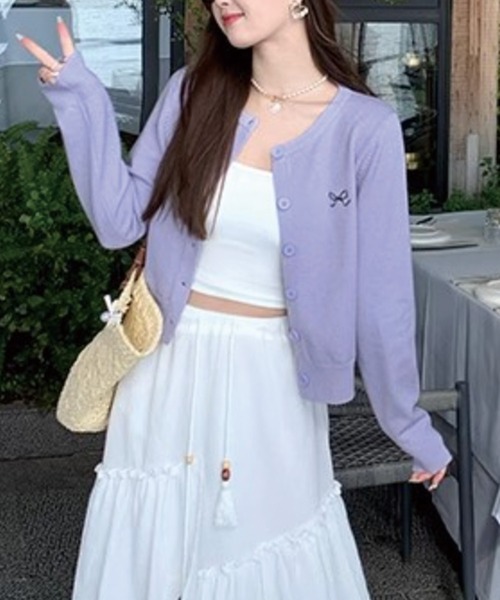 ADDITION STORE(アディションストア)の「\柔らか肌触り♪/リボン刺繍 ショート丈 カーデ/ニットカーデ(カーディガン/ボレロ・レディース・レッド/パープル/ブラック/サックスブルー/グレー/ライトイエロー・FREE)」の20枚目の写真