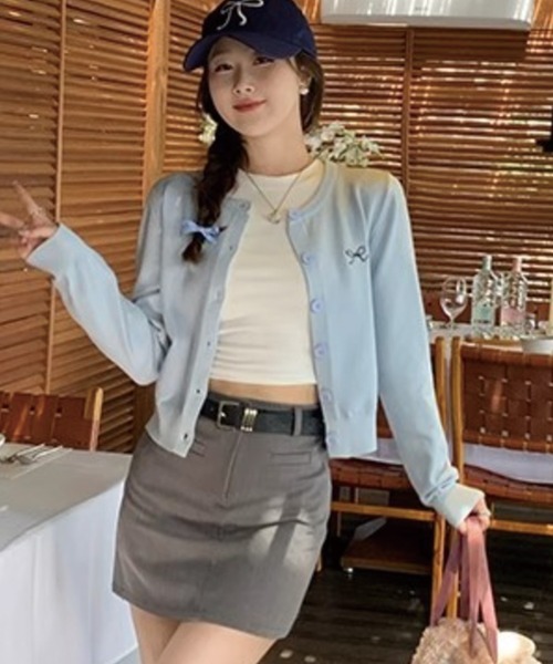 ADDITION STORE(アディションストア)の「\柔らか肌触り♪/リボン刺繍 ショート丈 カーデ/ニットカーデ(カーディガン/ボレロ・レディース・レッド/パープル/ブラック/サックスブルー/グレー/ライトイエロー・FREE)」の14枚目の写真