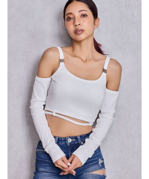 GYDA（ジェイダ）の「SymmetryGYDAウエストバインダートップス（Tシャツ/カットソー・レディース・ブラック/オフホワイト/パープル・FREE）」の4枚目の写真