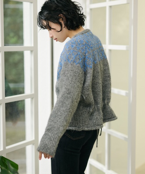 LAULEN（ローレン）の「wool blend nordic knit cardigan /ウールブレンドノルディック柄ニットカーディガン（カーディガン/ボレロ・レディース・グレー/アイボリー・FREE）」の2枚目の写真