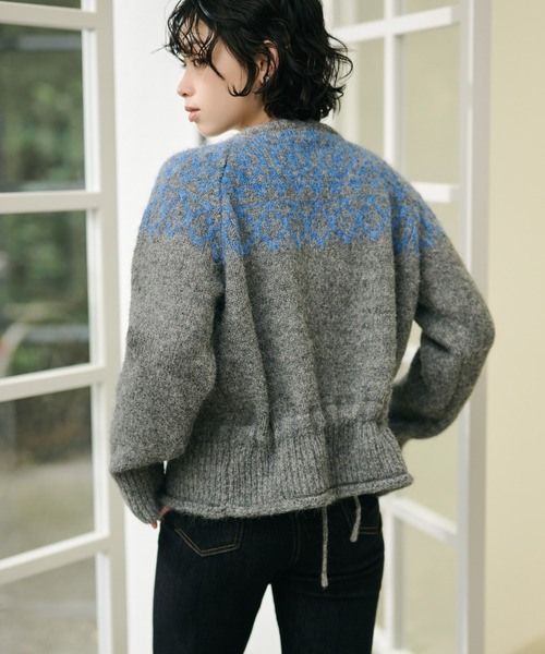 LAULEN（ローレン）の「wool blend nordic knit cardigan /ウールブレンドノルディック柄ニットカーディガン（カーディガン/ボレロ・レディース・グレー/アイボリー・FREE）」の6枚目の写真