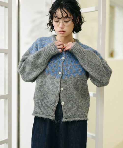 LAULEN（ローレン）の「wool blend nordic knit cardigan /ウールブレンドノルディック柄ニットカーディガン（カーディガン/ボレロ・レディース・グレー/アイボリー・FREE）」の7枚目の写真