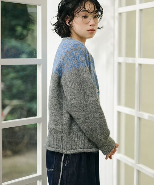 LAULEN（ローレン）の「wool blend nordic knit cardigan /ウールブレンドノルディック柄ニットカーディガン（カーディガン/ボレロ・レディース・グレー/アイボリー・FREE）」の9枚目の写真