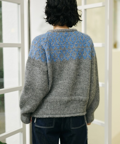 LAULEN（ローレン）の「wool blend nordic knit cardigan /ウールブレンドノルディック柄ニットカーディガン（カーディガン/ボレロ・レディース・グレー/アイボリー・FREE）」の10枚目の写真