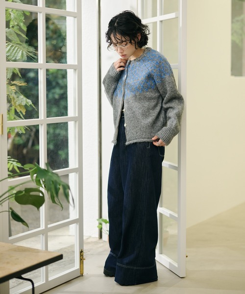 LAULEN（ローレン）の「wool blend nordic knit cardigan /ウールブレンドノルディック柄ニットカーディガン（カーディガン/ボレロ・レディース・グレー/アイボリー・FREE）」の11枚目の写真