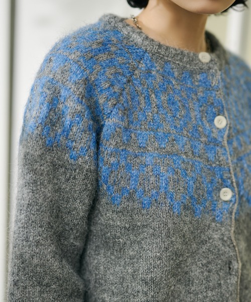 LAULEN（ローレン）の「wool blend nordic knit cardigan /ウールブレンドノルディック柄ニットカーディガン（カーディガン/ボレロ・レディース・グレー/アイボリー・FREE）」の16枚目の写真