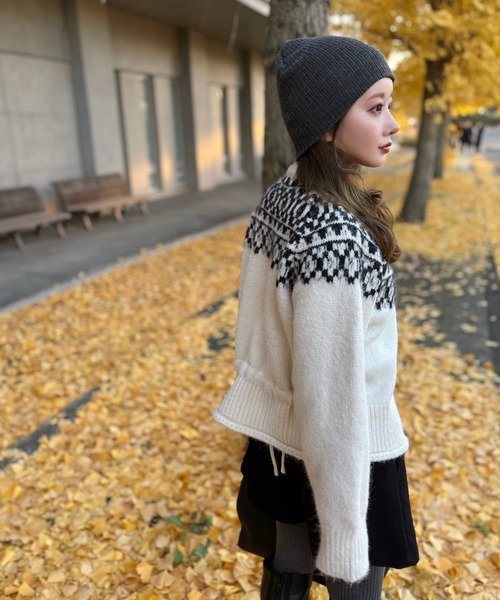LAULEN（ローレン）の「wool blend nordic knit cardigan /ウールブレンドノルディック柄ニットカーディガン（カーディガン/ボレロ・レディース・グレー/アイボリー・FREE）」の22枚目の写真