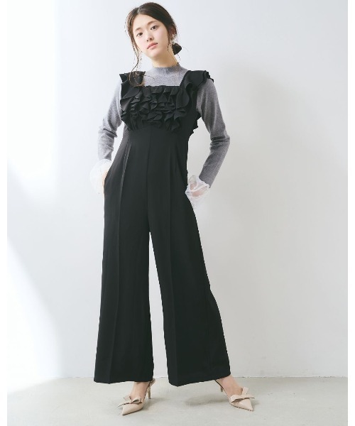 LANTINAM(ランティナム)の「Frill Design All in one(つなぎ/オールインワン・レディース・ブラック/ライトグリーン・MEDIUM/SMALL)」の1枚目の写真