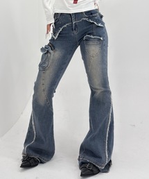 A'GEM/9 × .kom 『.KOM/ドットケーオーエム』 Grunge Cargo Pocket Flare Denim/グランジ系 カーゴポケット フレアデニムパンツ