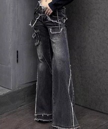 A'GEM/9 × .kom 『.KOM/ドットケーオーエム』 Grunge Cargo Pocket Flare Denim/グランジ系 カーゴポケット フレアデニムパンツ