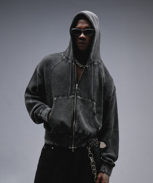 ANDER HUNK(アンダーハンク)の「Overdyed Thermal Zip-up Parker / オーバーダイサーマルジップアップパーカー(パーカー・メンズ・その他/ブラック・MEDIUM/LARGE)」の1枚目の写真