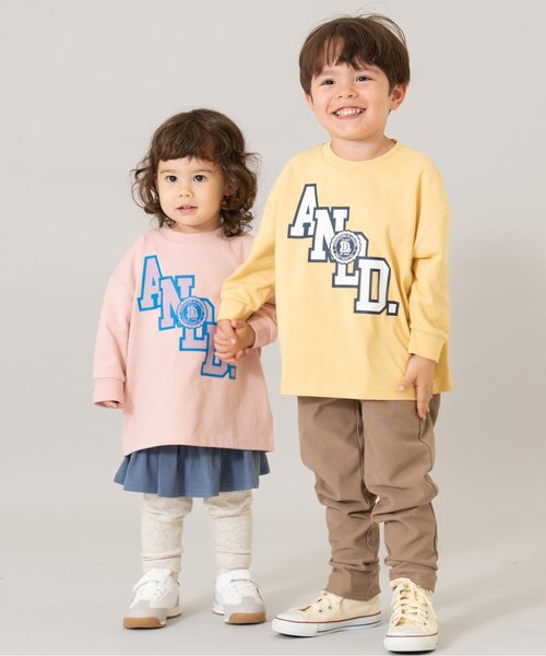 and D. petit main（アンドディープティマイン）の「【USAコットン】ANDロゴカレッジワイドロンT（Tシャツ/カットソー・キッズ・ライトピンク/ブルーグレー/トップグレー/イエロー/チャコール・130cm/120cm/140cm/110cm/90cm/100cm）」の6枚目の写真