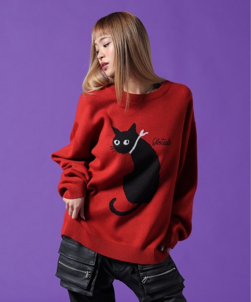 DANKE SCHON(ダンケシェーン)の「【WEB&DEPOT限定】DankeSchon/ダンケシェーン/W Jacquard CAT KNIT(ニット/セーター・レディース・レッド/チャコールグレー/グレー・L/M/XL)」の3枚目の写真
