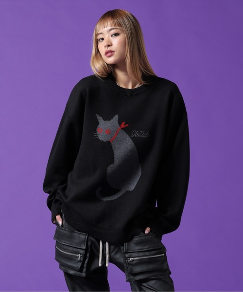 DANKE SCHON(ダンケシェーン)の「【WEB&DEPOT限定】DankeSchon/ダンケシェーン/W Jacquard CAT KNIT(ニット/セーター・レディース・レッド/チャコールグレー/グレー・L/M/XL)」の1枚目の写真