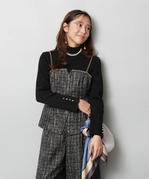 JUSGLITTY（ジャスグリッティー）の「チェーントリムツイードキャミ（シャツ/ブラウス・レディース・オフホワイト/ブラック・1/2）」の11枚目の写真